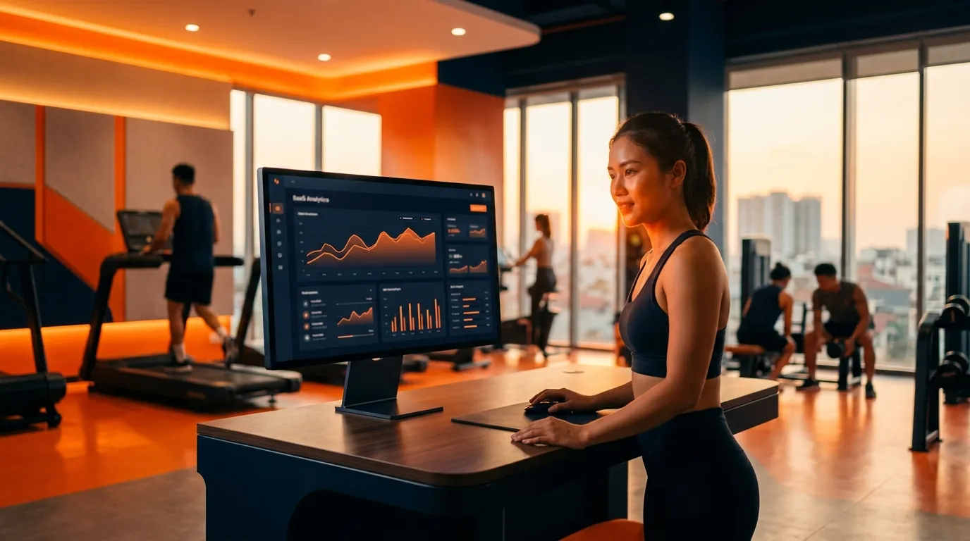 Dashboard chủ phòng gym với KPI và phễu khách